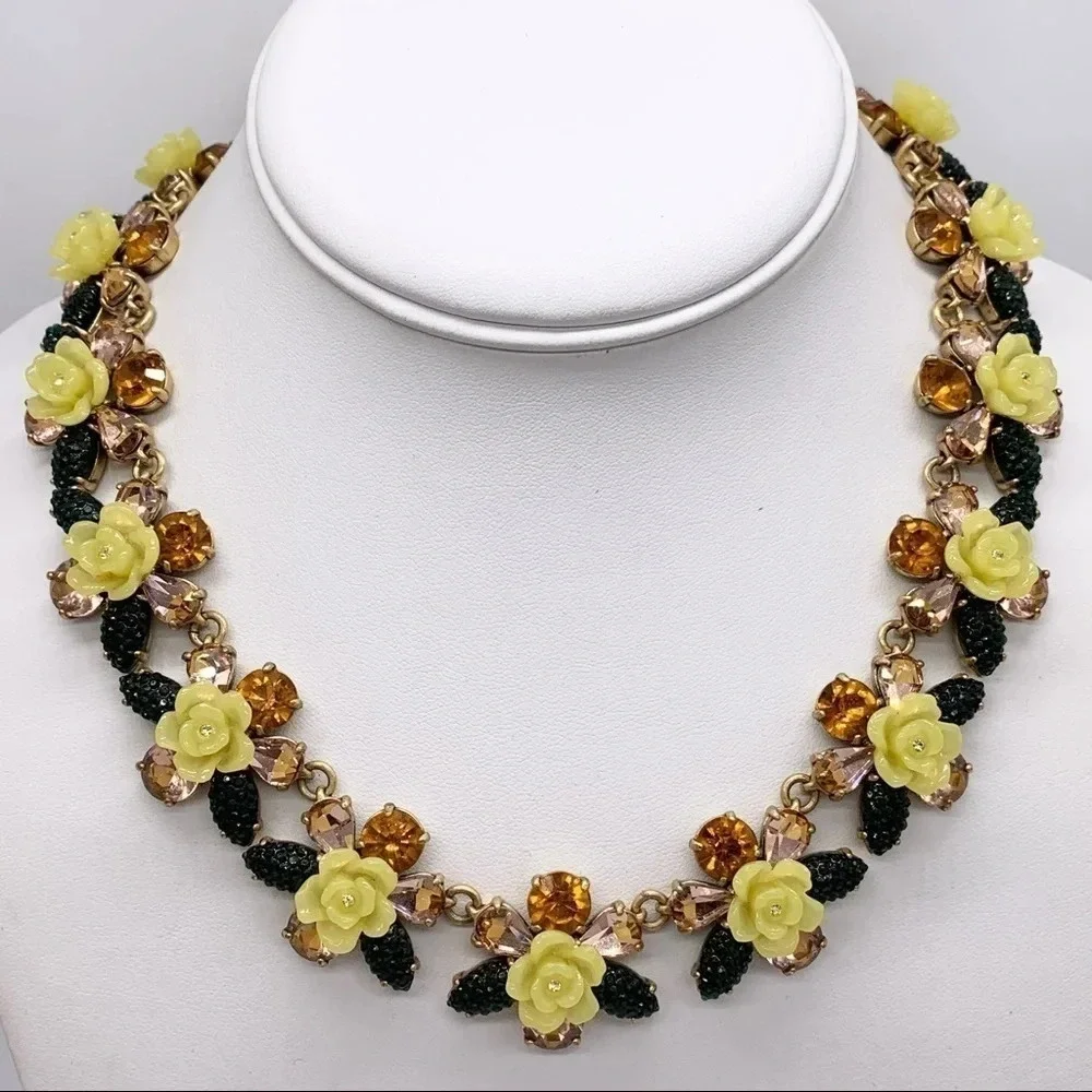 J. Crew Firefly Yellow Floral Jeweled Necklace